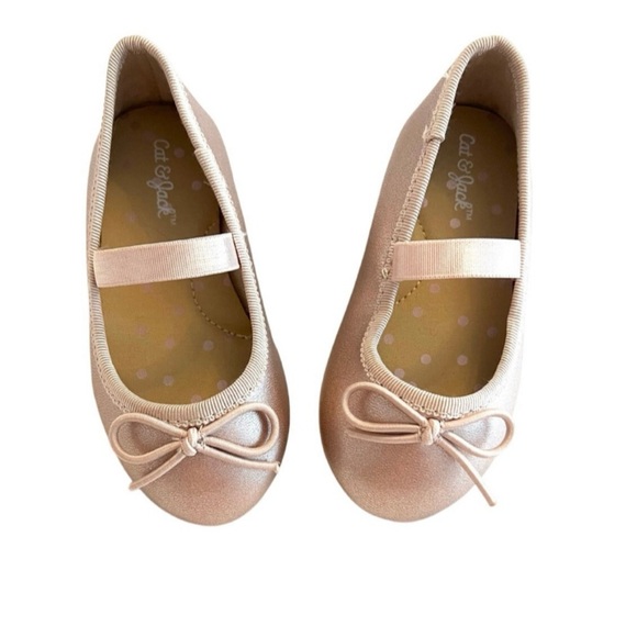 Cat & Jack Kids Blush Pink Ballet Flats with Strap & Bow Baby Girl Size 5T - Picture 1 of 9